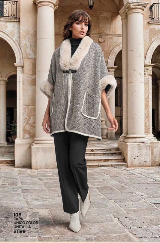 CAPA CON PELUCHE EN CUELLO Y MANGAS  1060