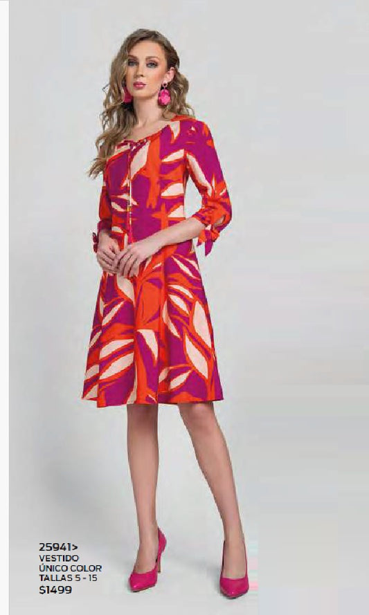 VESTIDO ESTAMPADO MANGA 3/4 25941